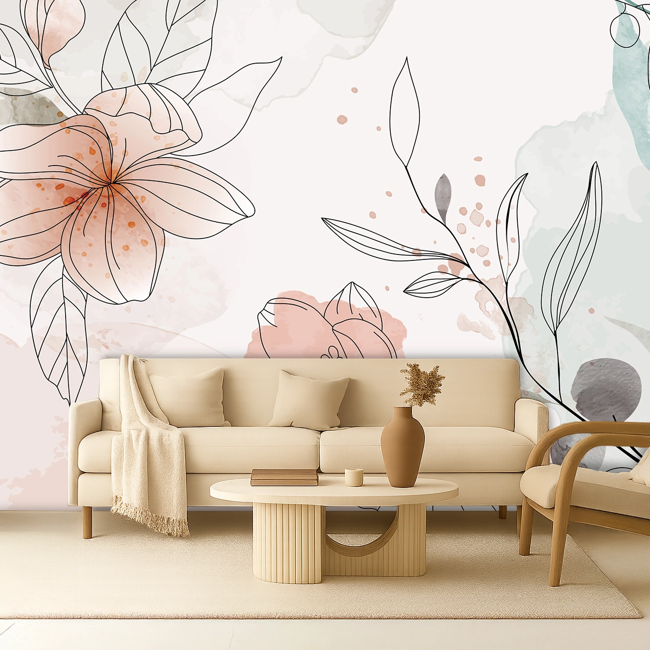 Multi Colour Flower Canvas Wallpaper ( inches width) : WP-26449-B