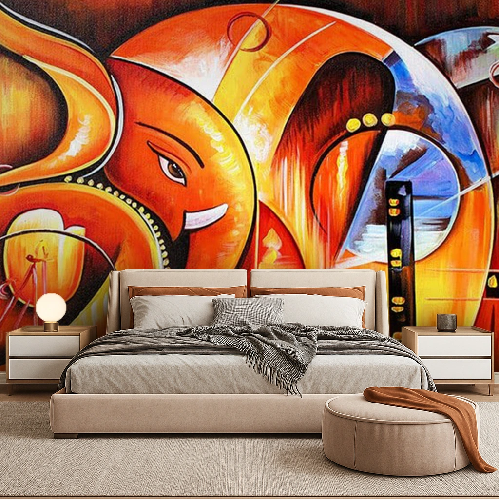 Red Non Woven Ganesh Wallpaper ( inches width) : WP-26278-C