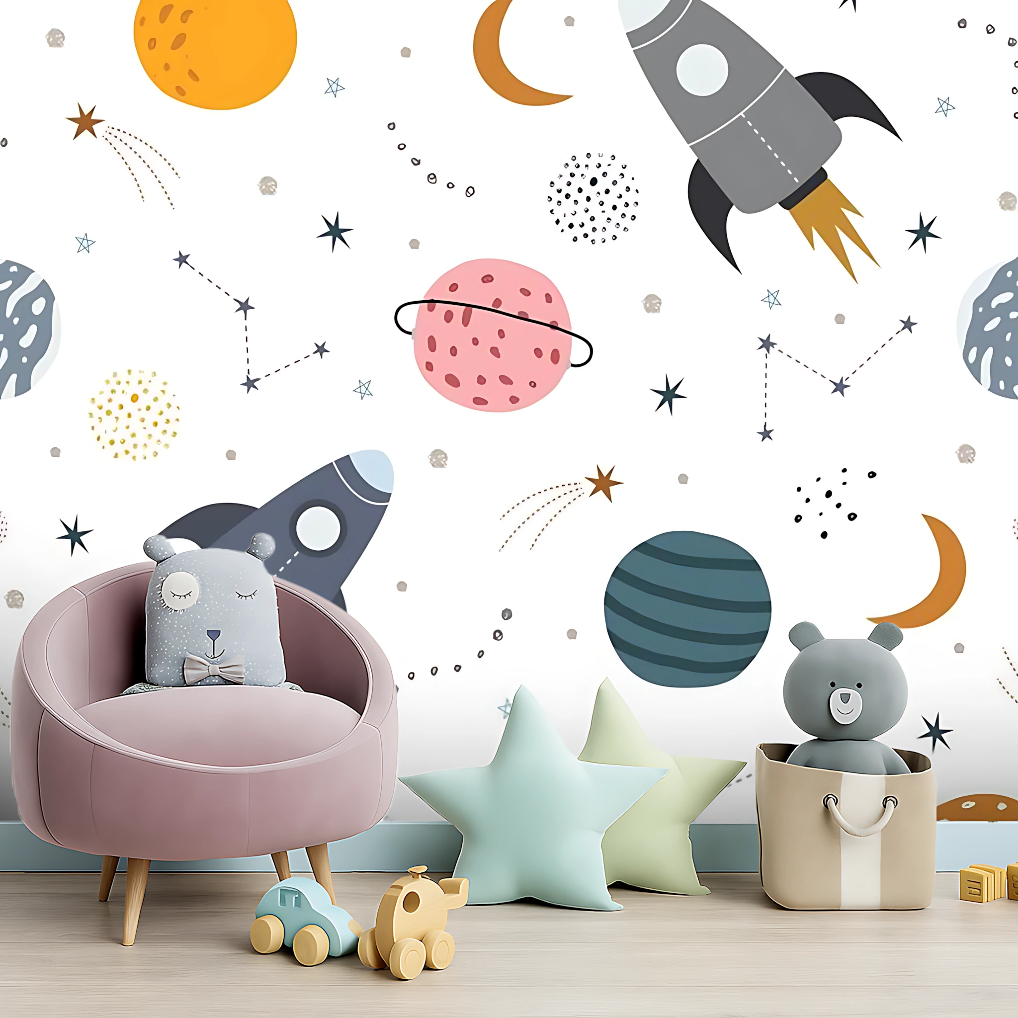 White Galaxy Canvas Rocket Journey To Space Wallpaper ( inches width) : WP-26279-B