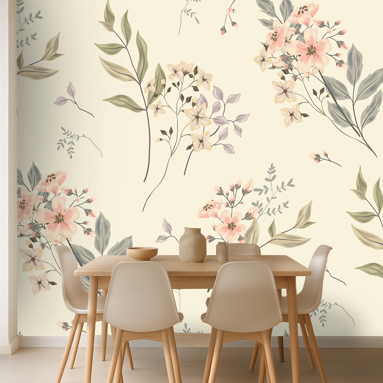 Beige Flower Canvas Hibiscus Bloom Wallpaper ( inches width) : WP-26547-B