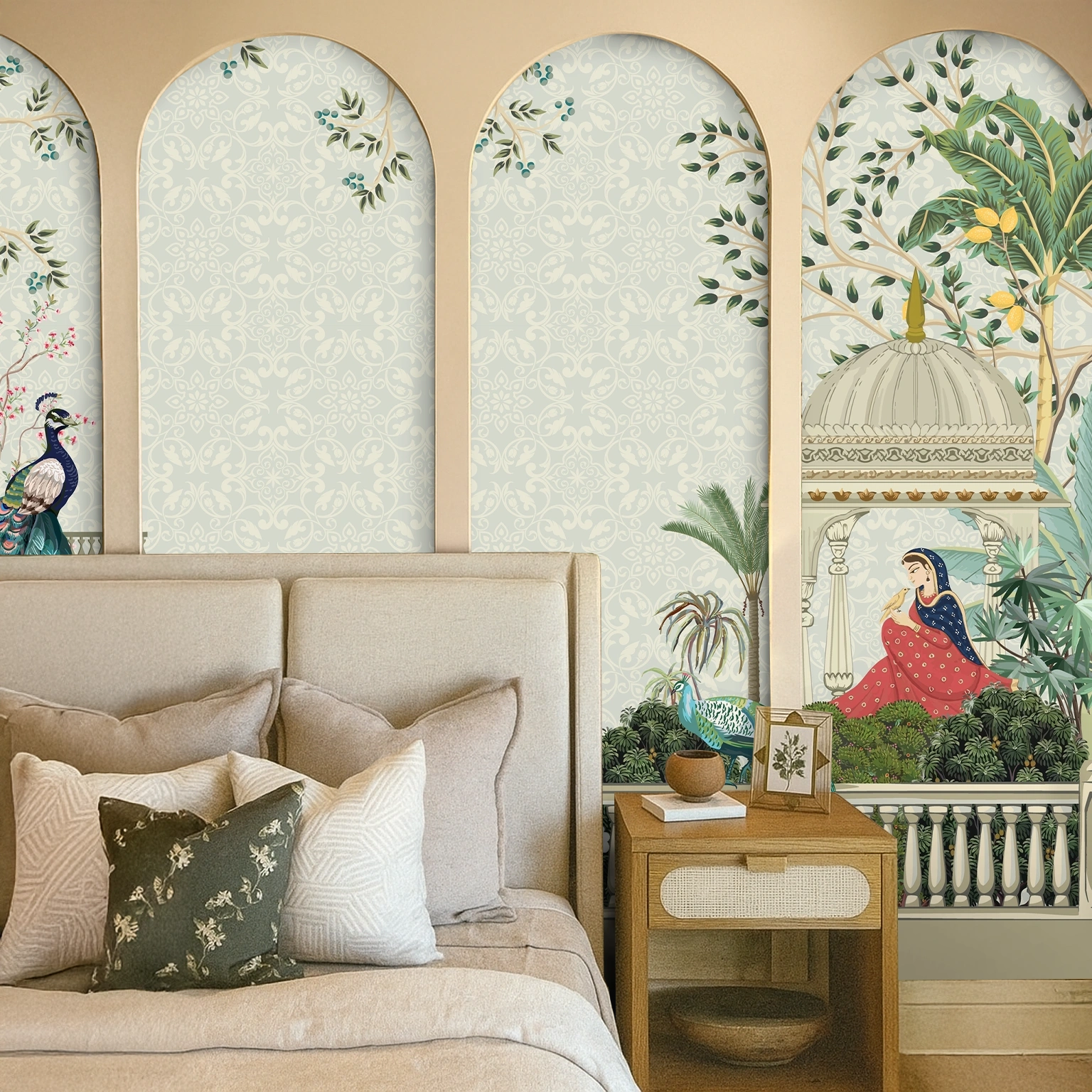 Grey Non Woven Peacock Garden Wallpaper ( inches width) : WP-26508-C