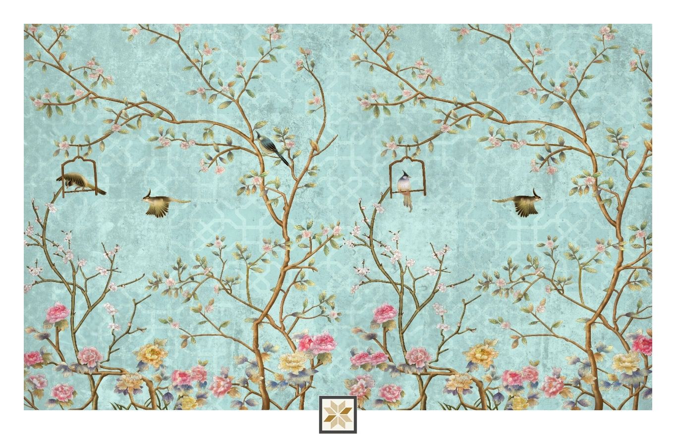 Blue Chinoiserie Non Woven Floral Bloom Wallpaper ( inches width) : WP-26806-C