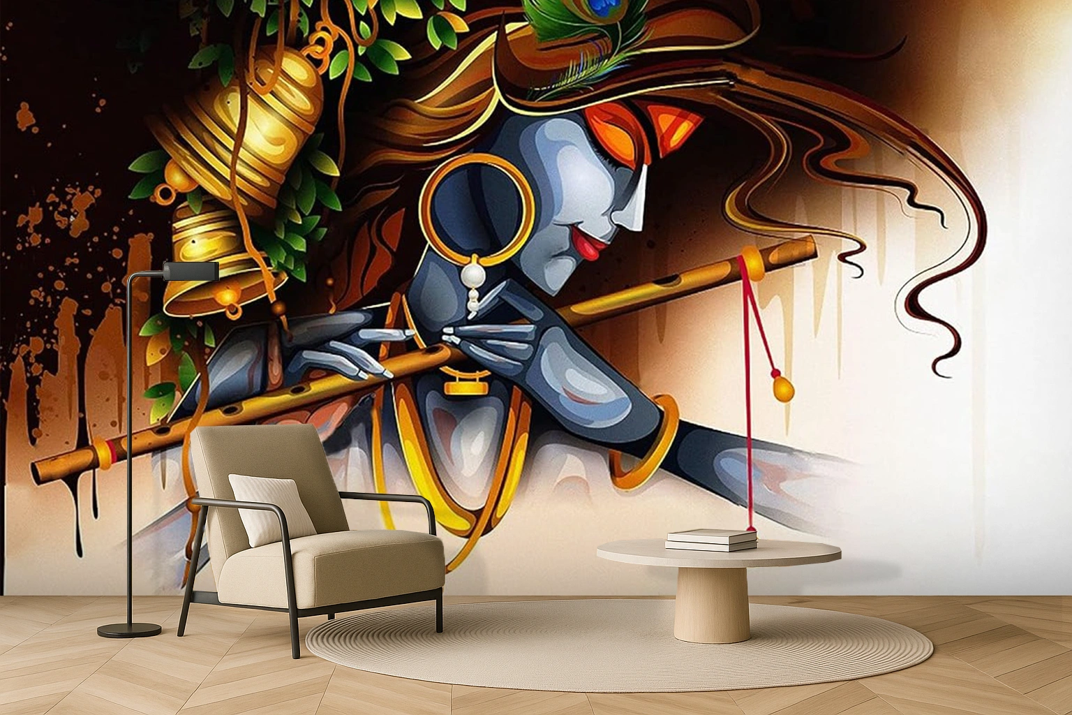 Brown Canvas Krishna Playing Flute Wallpaper ( inches width) : WP-26349-B