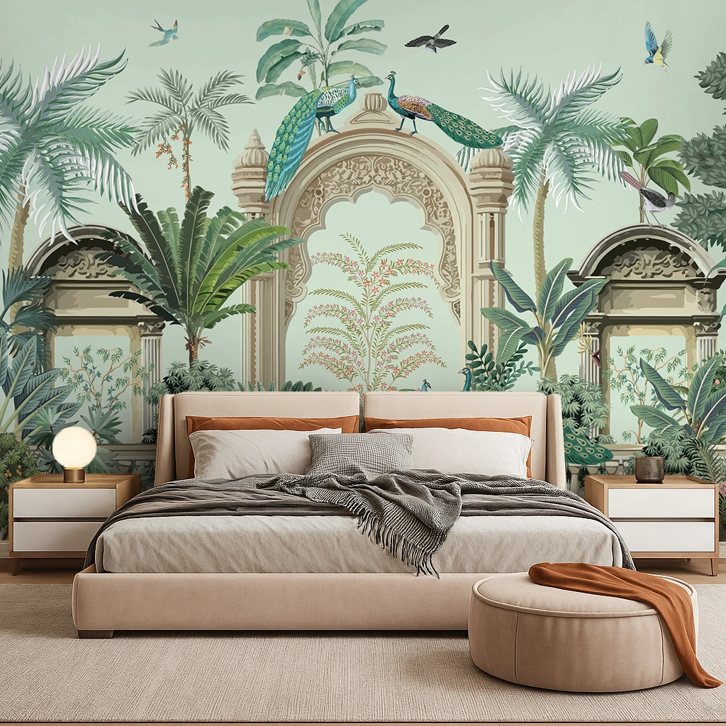 Blue Non Woven Banarasi Garden Textile Wallpaper ( inches width) : WP-26366-C