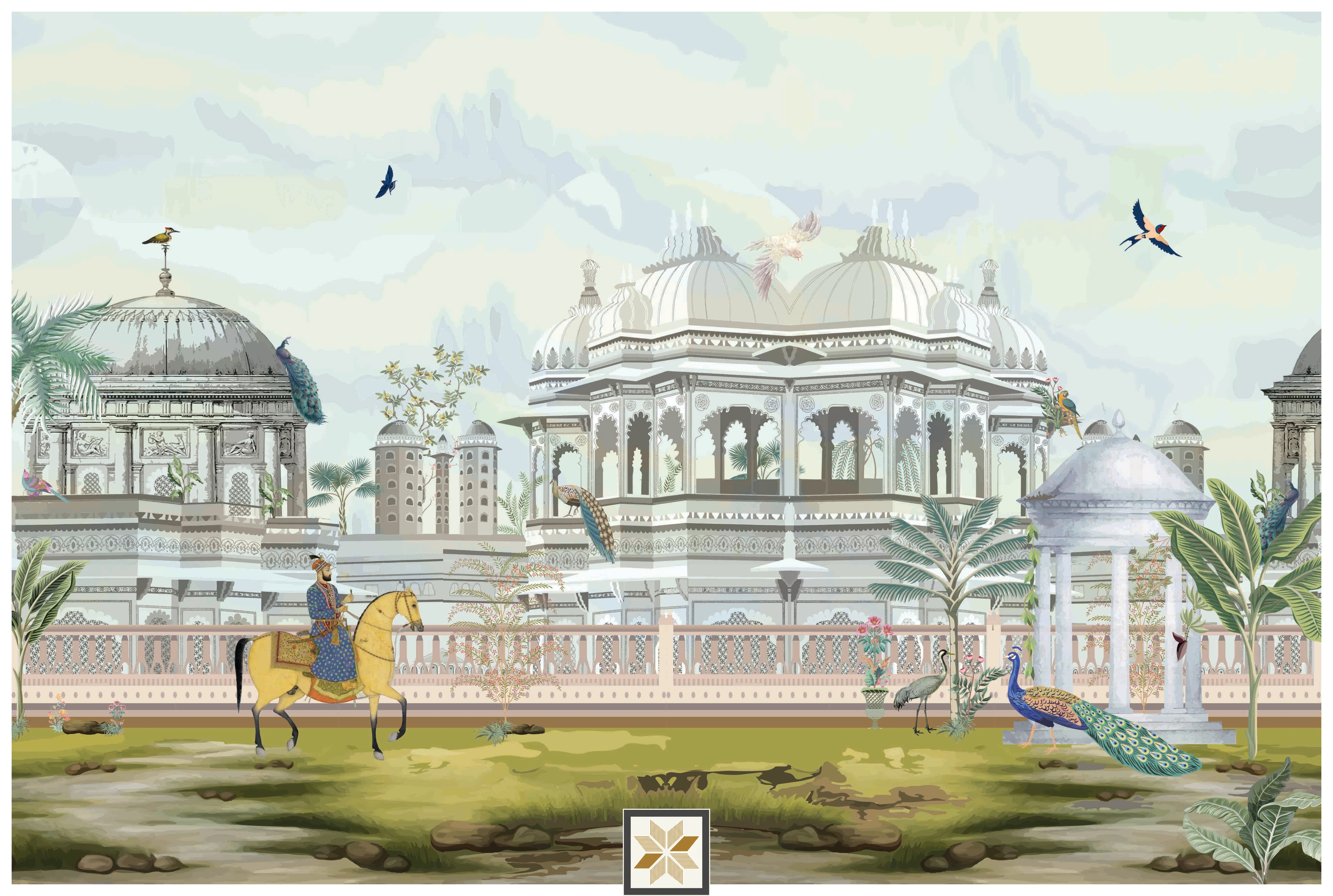 Blue Canvas Royal Palace With Domes Wallscape Wallpaper ( inches width) : WP-26371-B