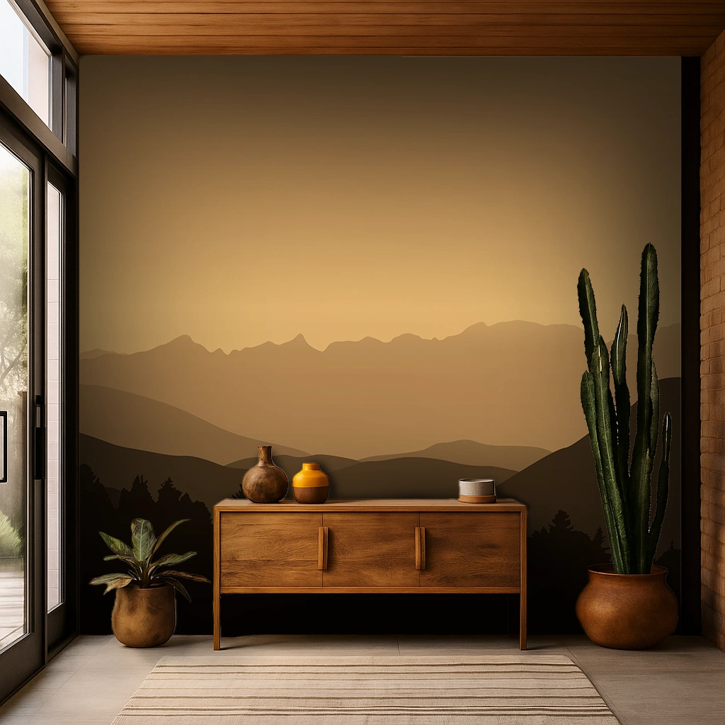 Orange Abstract Canvas Minty Leaf Wreath Motif Wallpaper ( inches width) : WP-26372-B