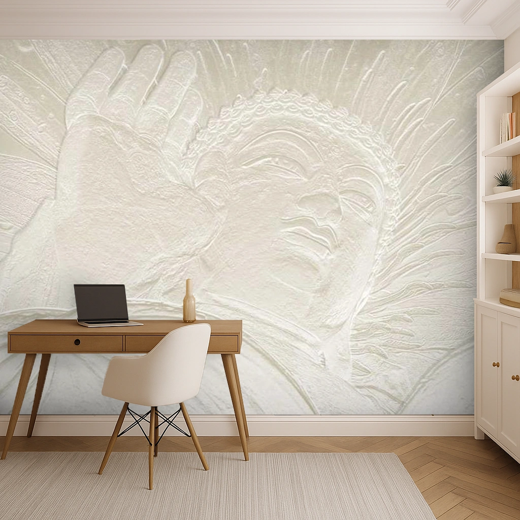 Beige Non Woven Mystic Stone Buddha Wallpaper ( inches width) : WP-26480-C