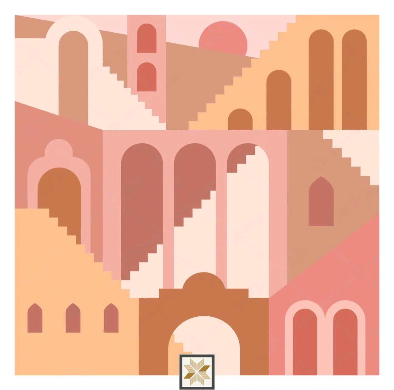 Beige Abstract Non Woven Terracotta Steps And Arches Wallpaper ( inches width) : WP-26374-C