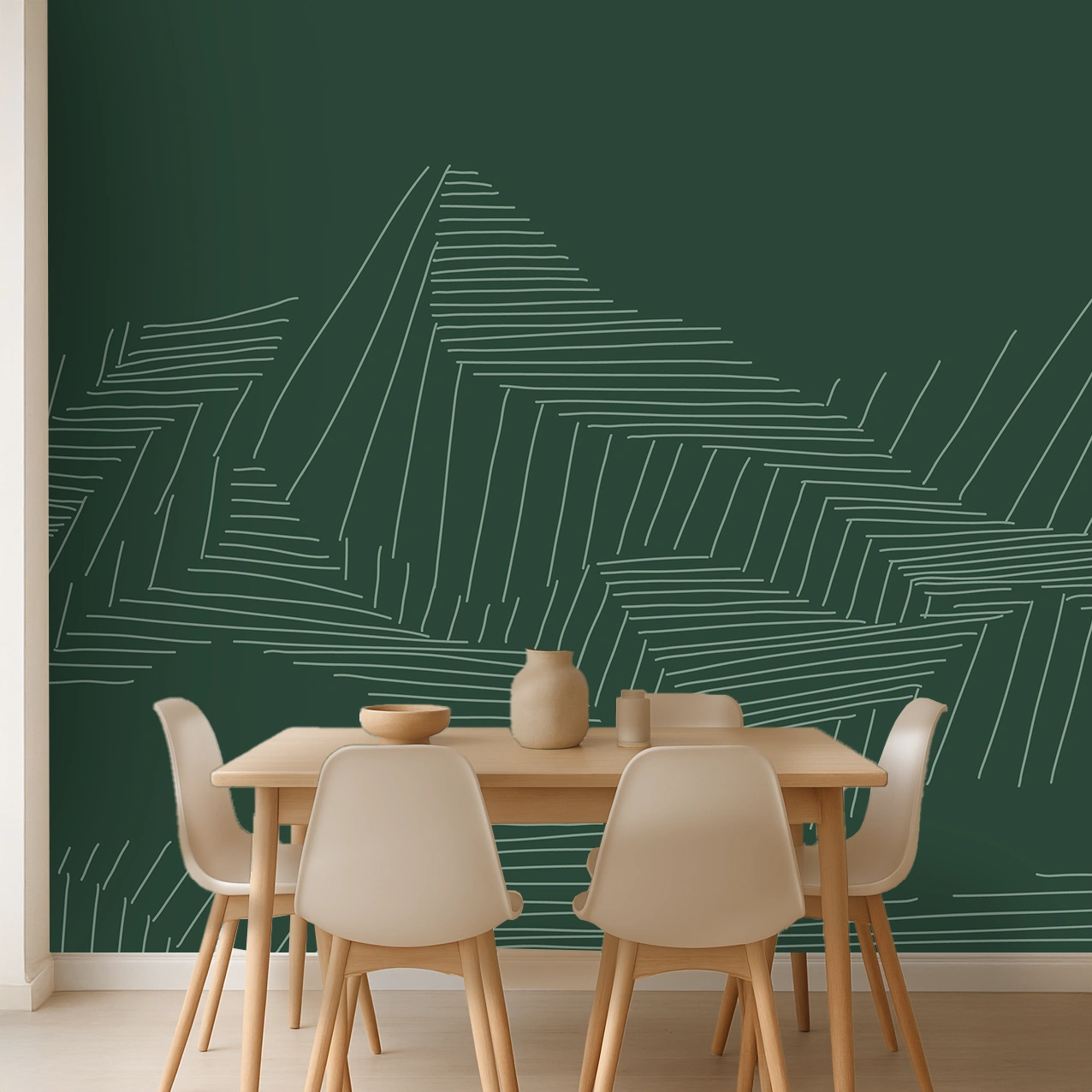 Green Abstract Non Woven Natural Botanic Vine Art Wallpaper ( inches width) : WP-26387-C