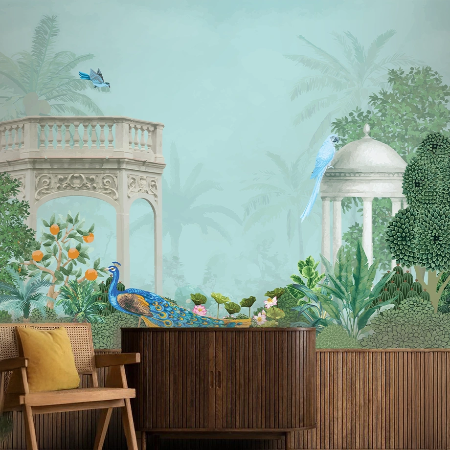 Green Non Woven Haldi Ceremony Leaf Tapestry Wallpaper ( inches width) : WP-26396-C