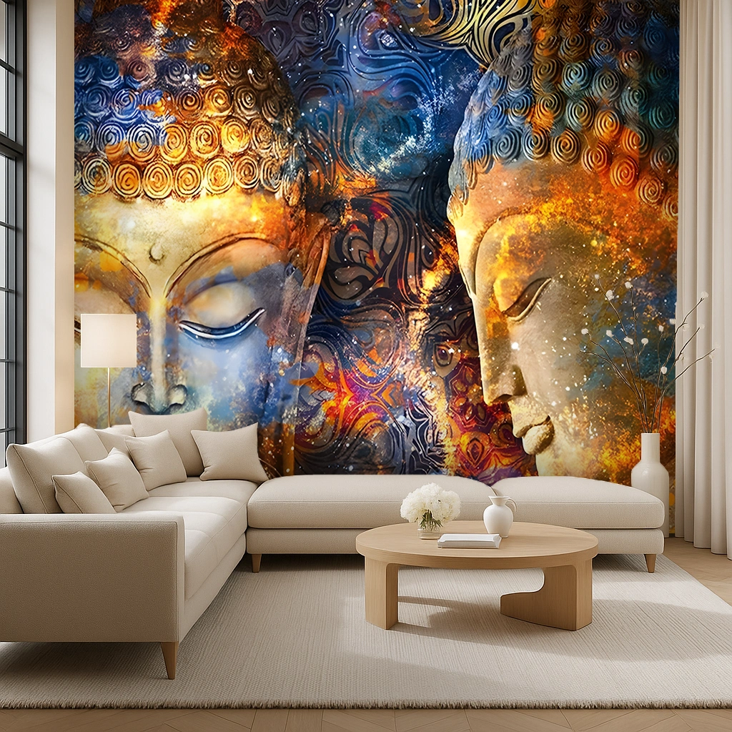 Multi Colour Non Woven Buddha Artistic Harmony Wallpaper ( inches width) : WP-26574-C