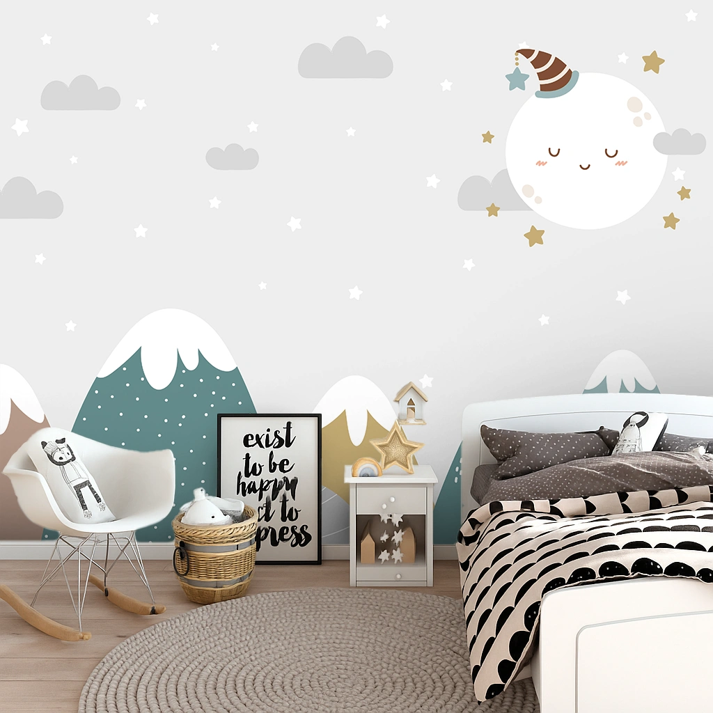 Multi Colour Nature Canvas Winter Night With Full Moon Wallpaper ( inches width) : WP-26440-B