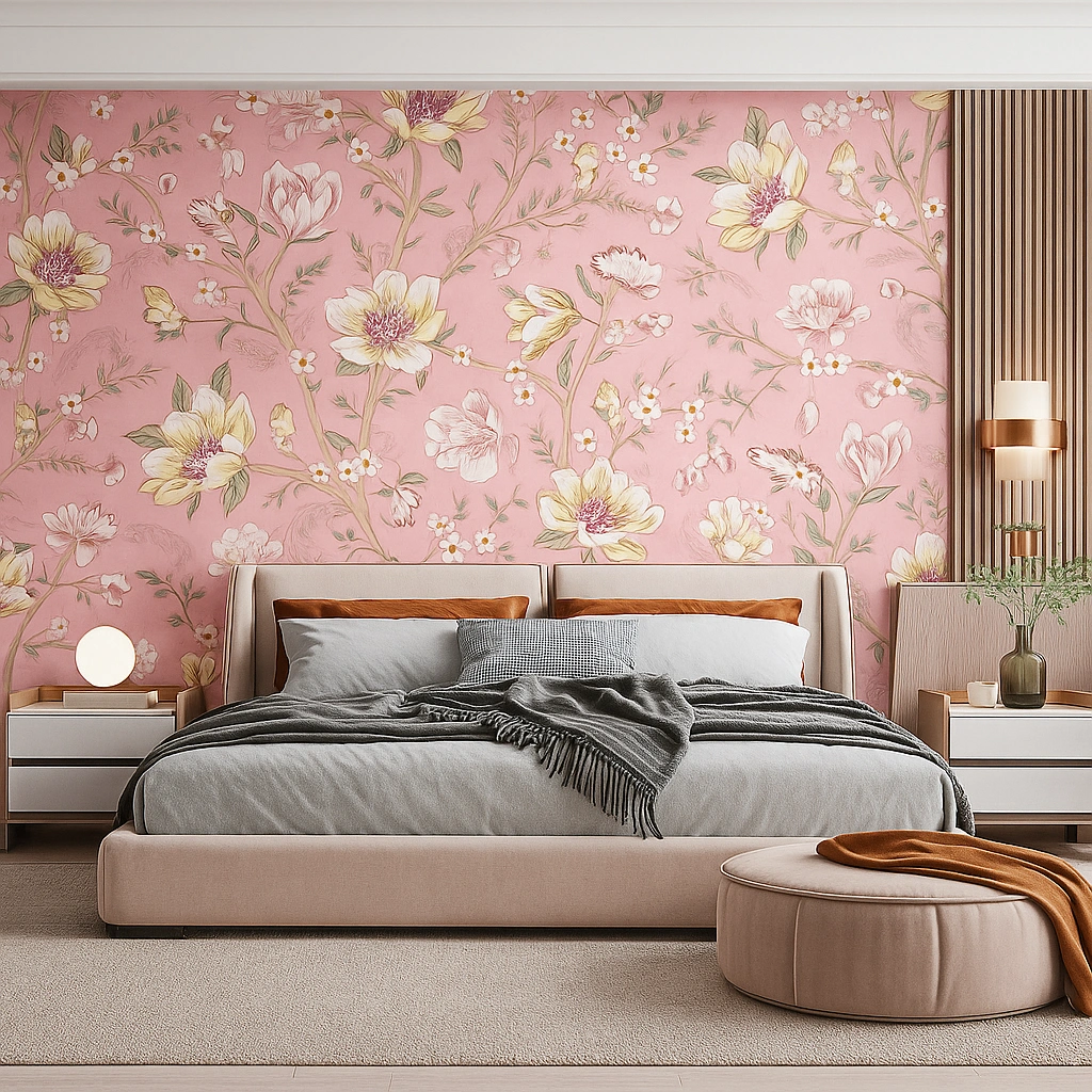 Pink Flower Non Woven Orchid Cluster Design Wallpaper ( inches width) : WP-26413-C