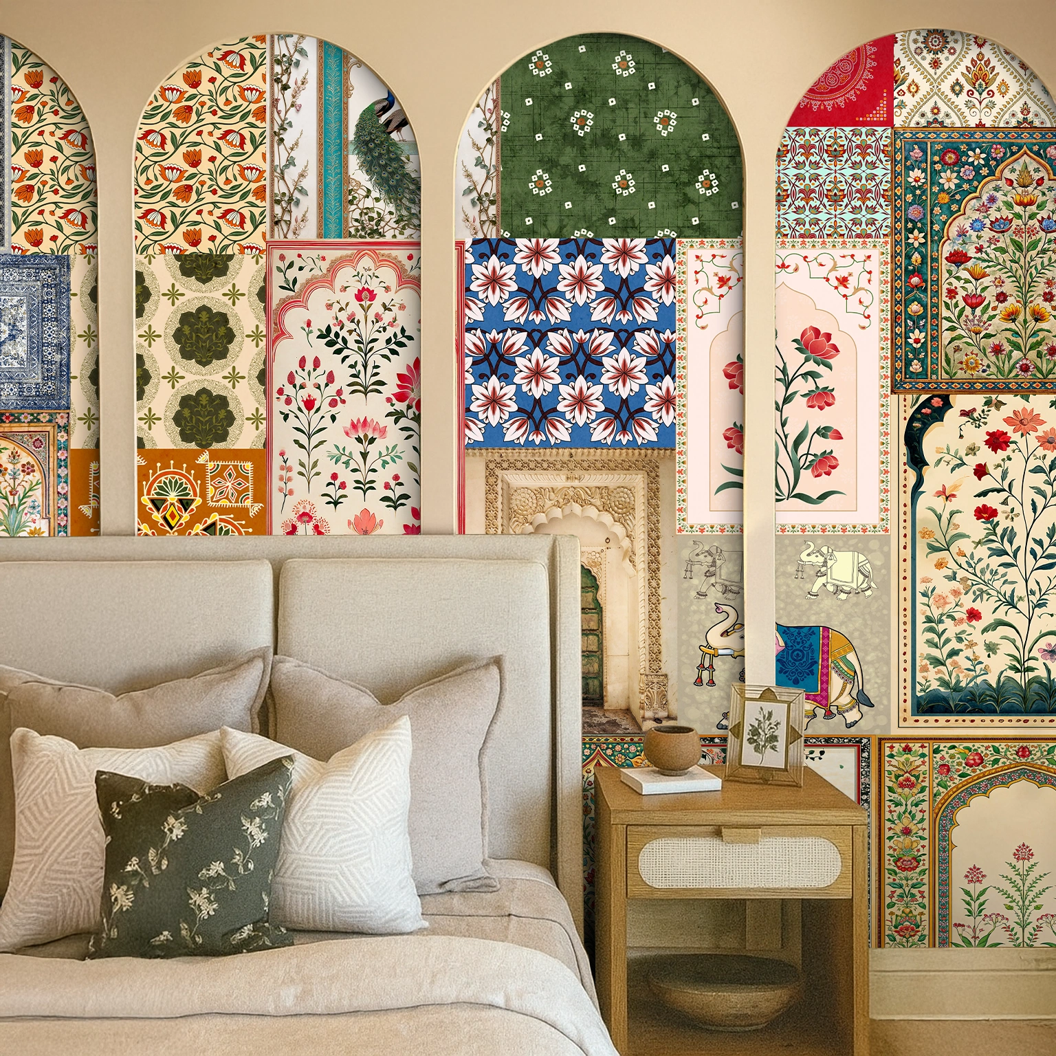 Multi Colour Canvas Henna Leaves Wallpaper ( inches width) : WP-26474-B