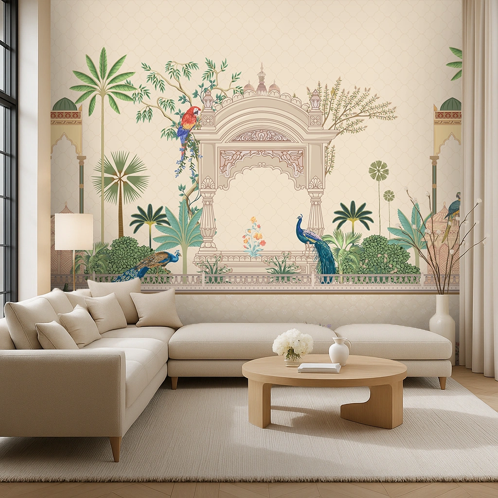 Beige Non Woven Antique Gul Mohar Trail Wallpaper ( inches width) : WP-26429-C