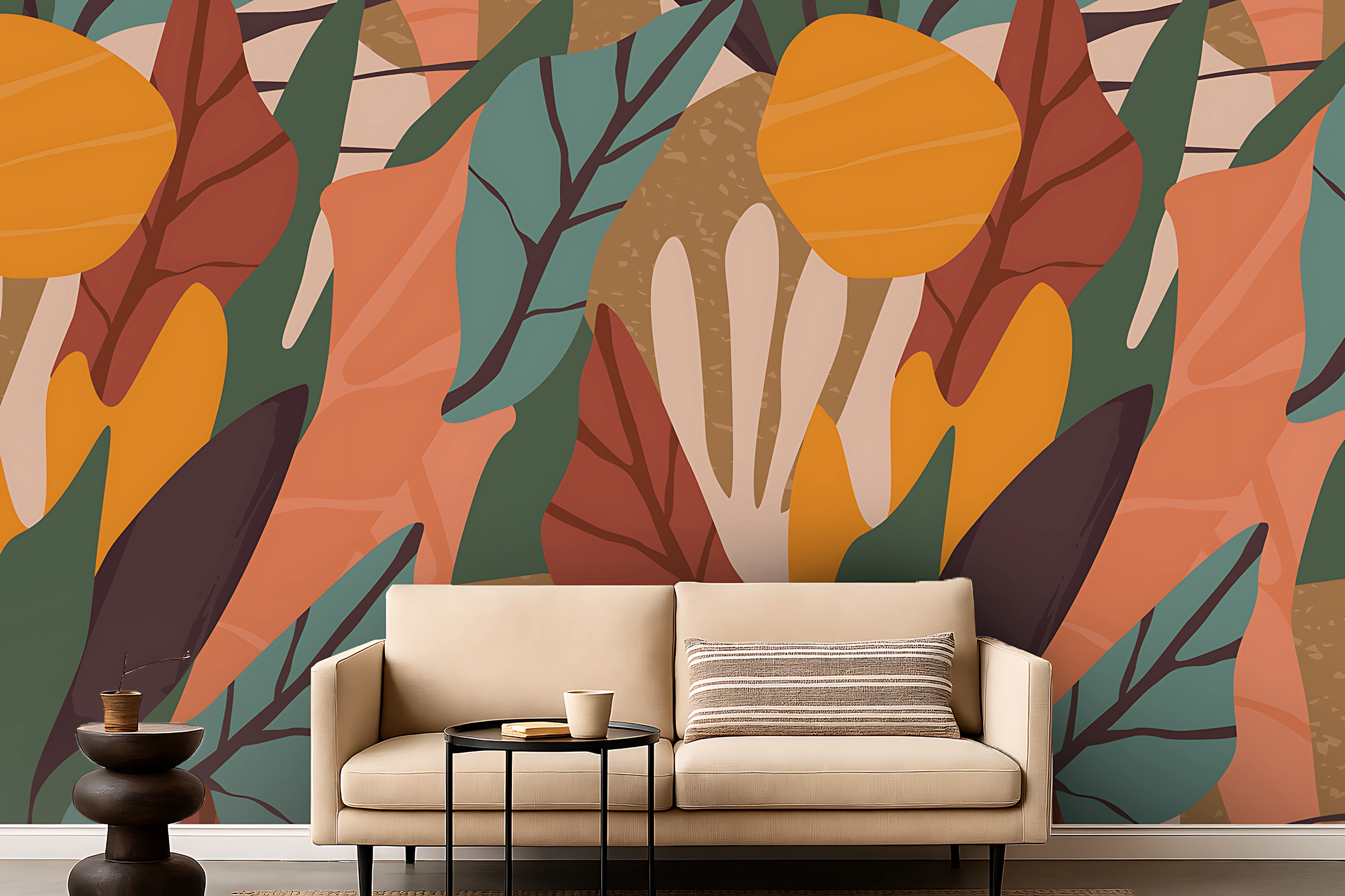 Multi Colour Tropical Canvas Minimalist Eucalyptus Leaves Wallpaper ( inches width) : WP-26589-B