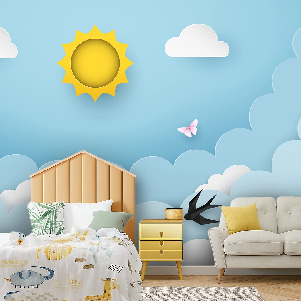 Blue Nature Canvas Sun Peeking Through Clouds Wallpaper ( inches width) : WP-26511-B