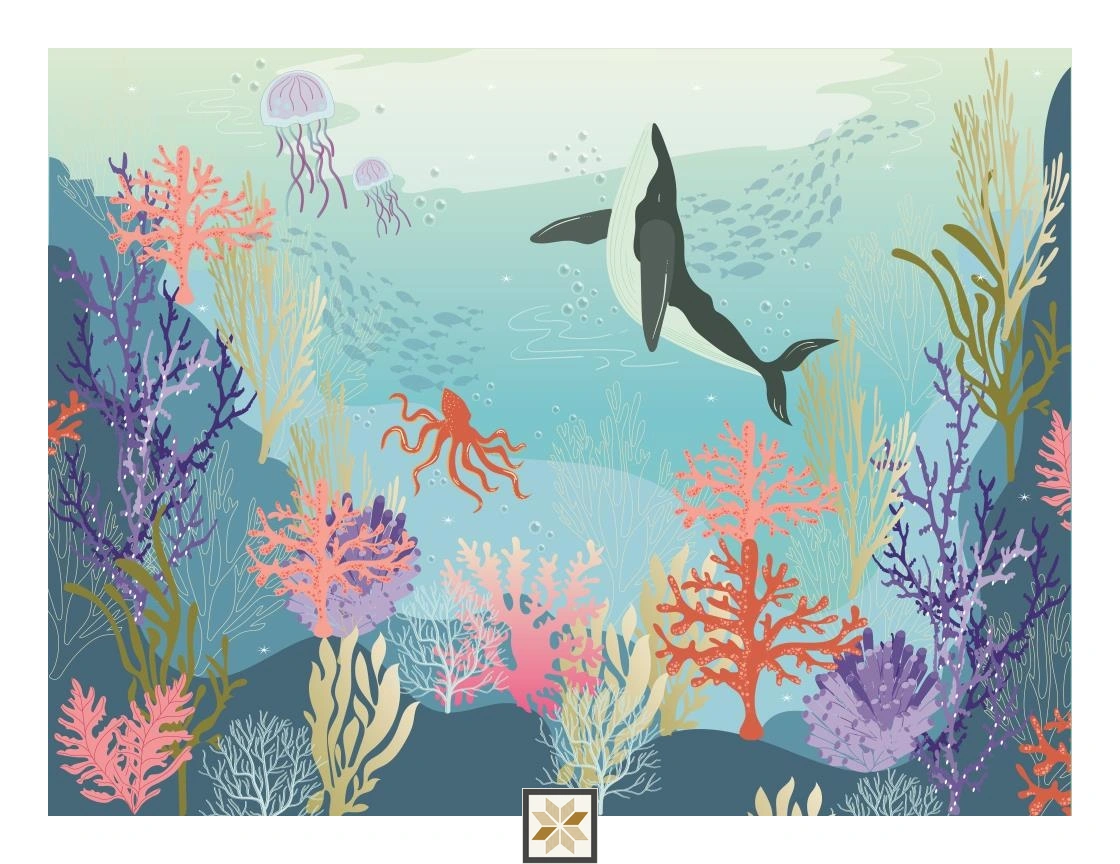 Blue Nature Canvas Whale And The Aquatic Nature Wallpaper ( inches width) : WP-26477-B