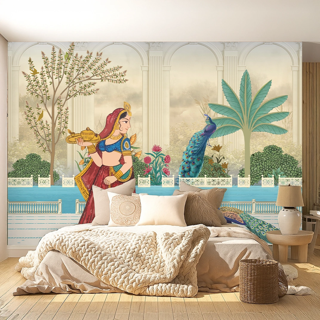 Beige Non Woven Saffron Lotus Wallpaper ( inches width) : WP-26460-C