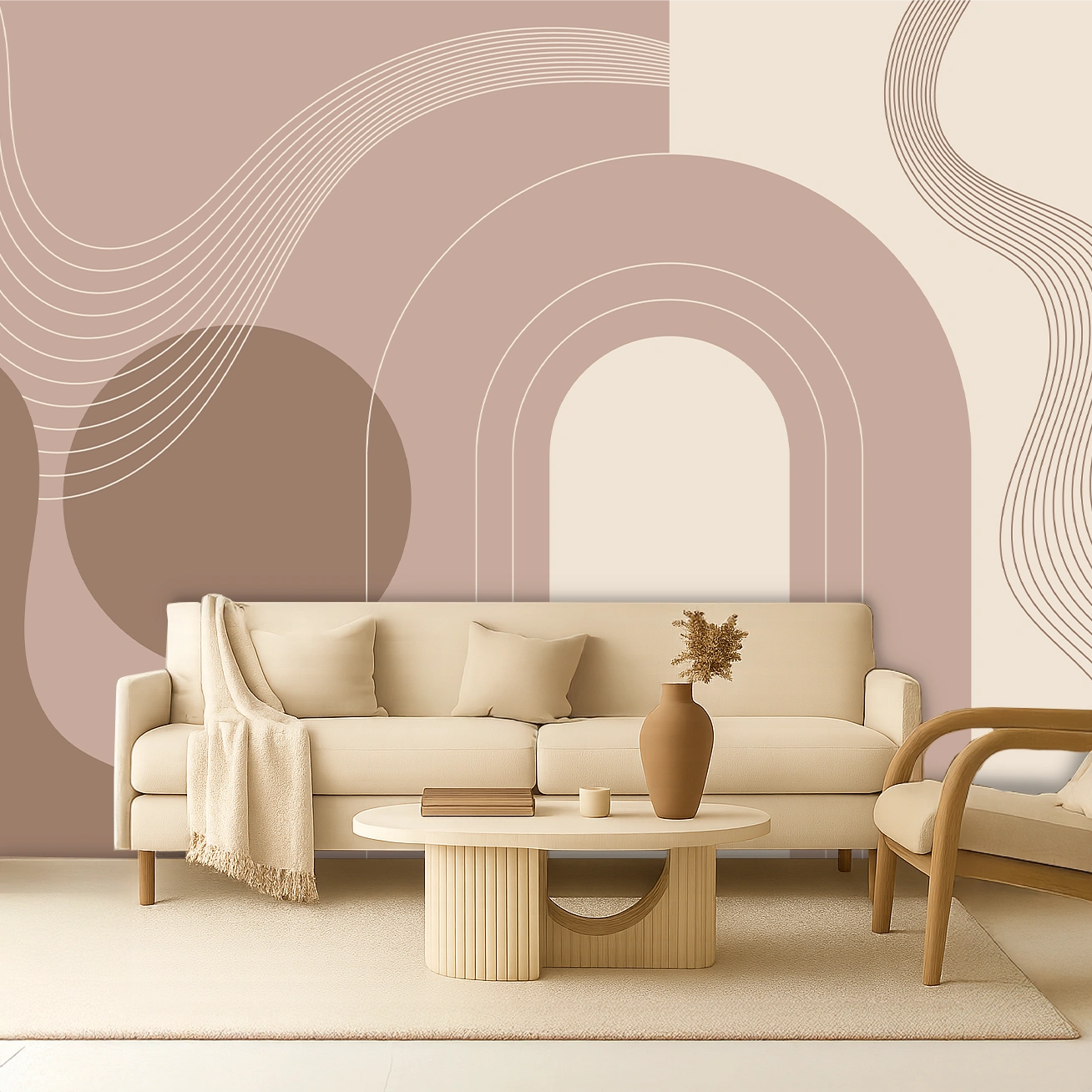 Beige Abstract Canvas Floral Twirl Wallpaper ( inches width) : WP-26462-B