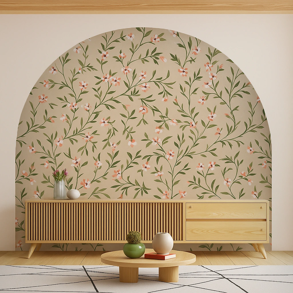 Grey Flower Non Woven Tangerine Bloom Wallpaper ( inches width) : WP-26501-C