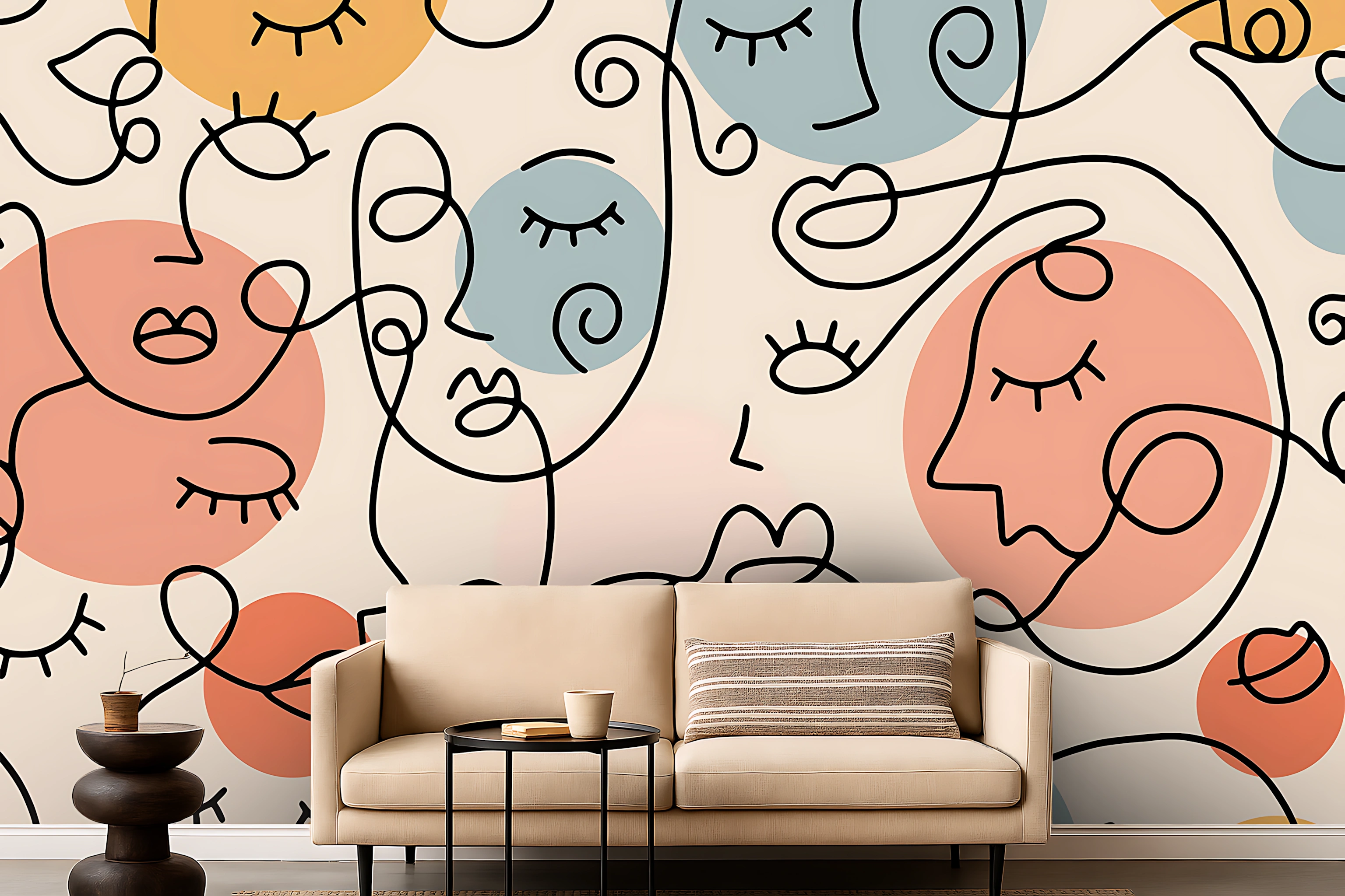 Beige Abstract Canvas Earth Tone Flower Symmetry Wallpaper ( inches width) : WP-26581-B