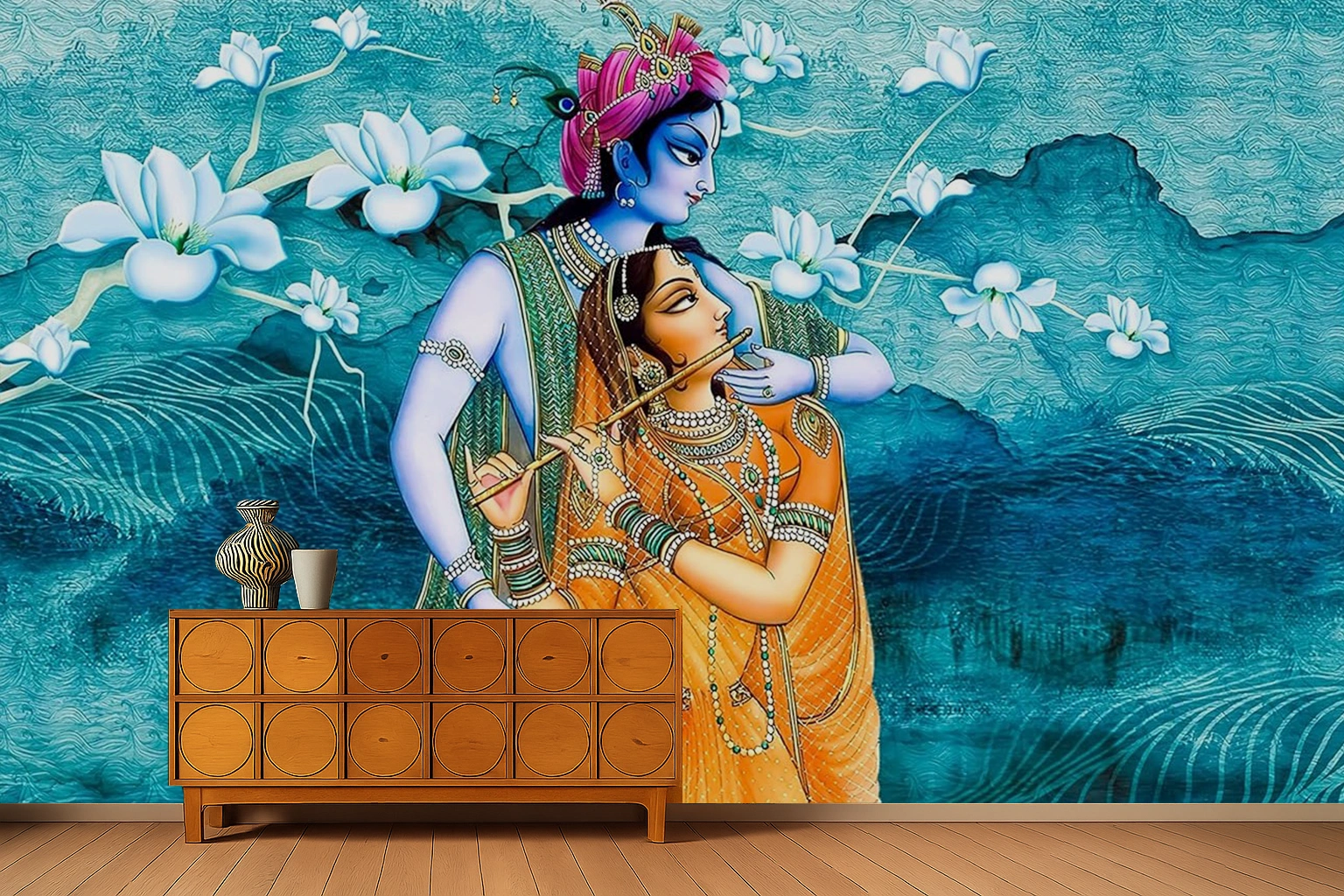 Blue Non Woven Radha Krishn Wallpaper ( inches width) : WP-26481-C