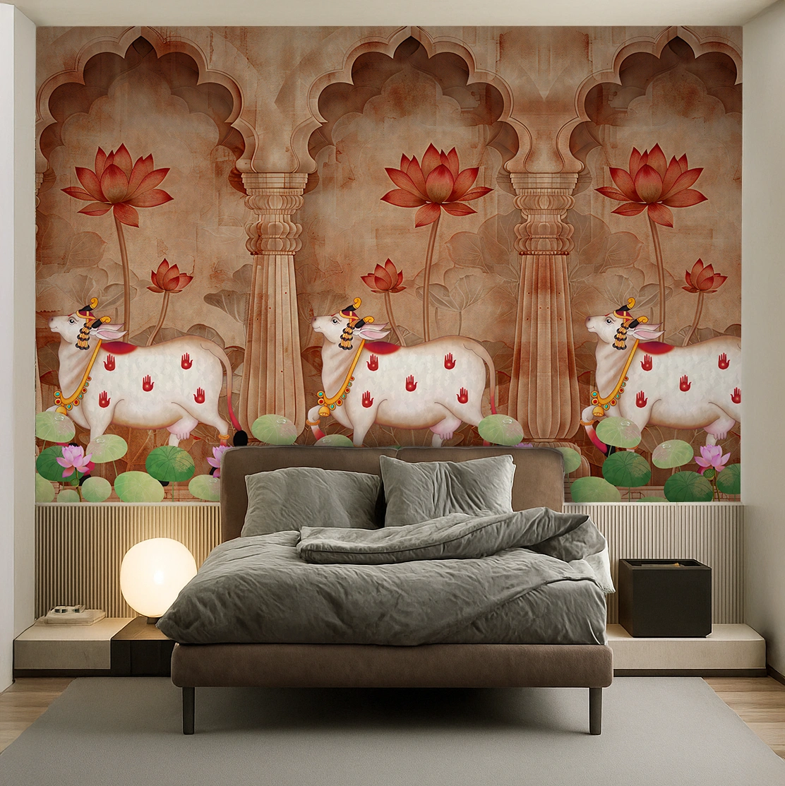 Brown Non Woven Rustic Brocade Wildflower Wallpaper ( inches width) : WP-26486-C