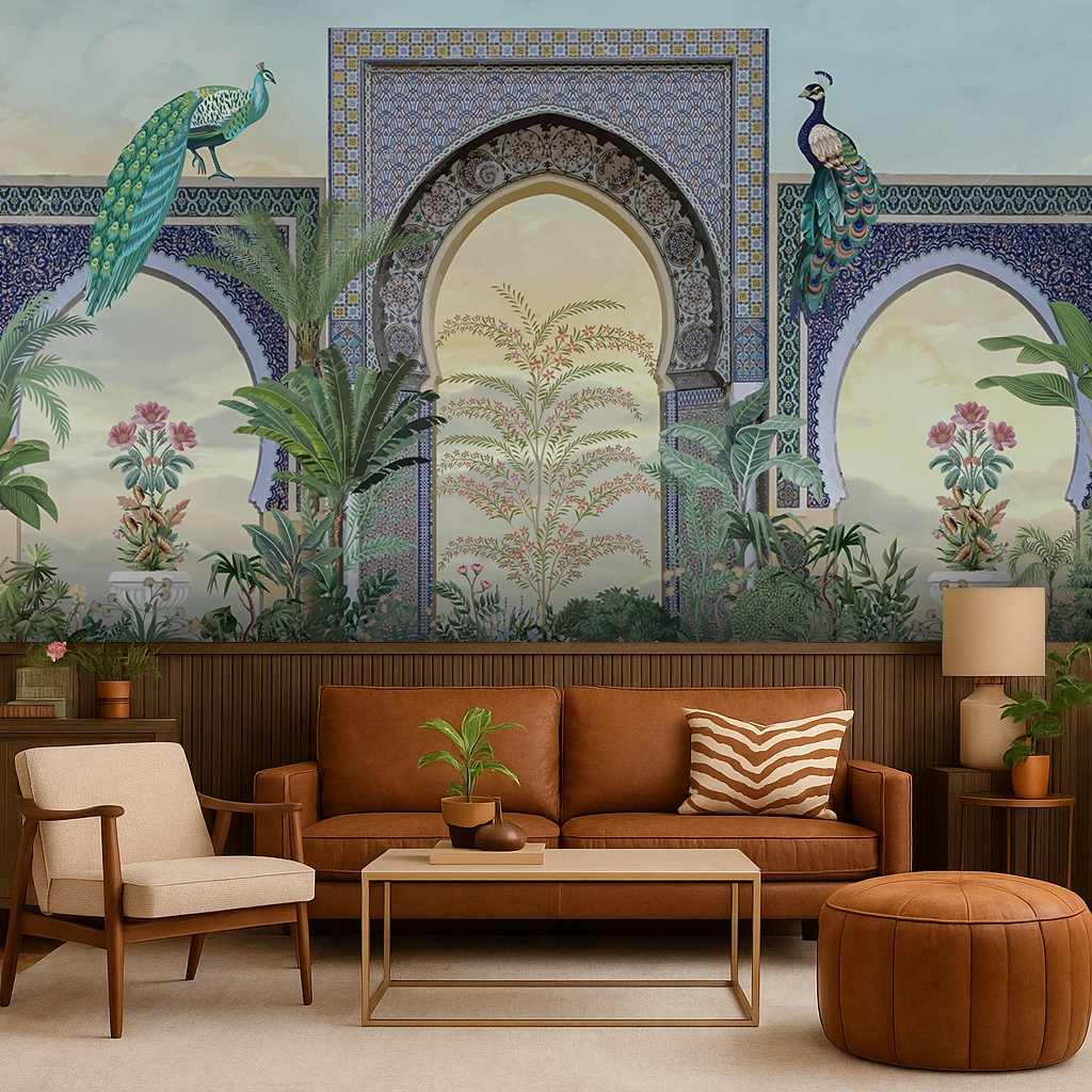 Blue Canvas Lotus Motif Sacred Design Wallpaper ( inches width) : WP-26503-B