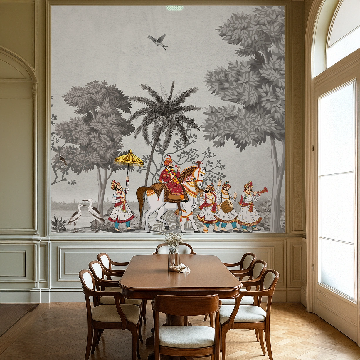 Grey Canvas Saffron Art Wallpaper ( inches width) : WP-26551-B