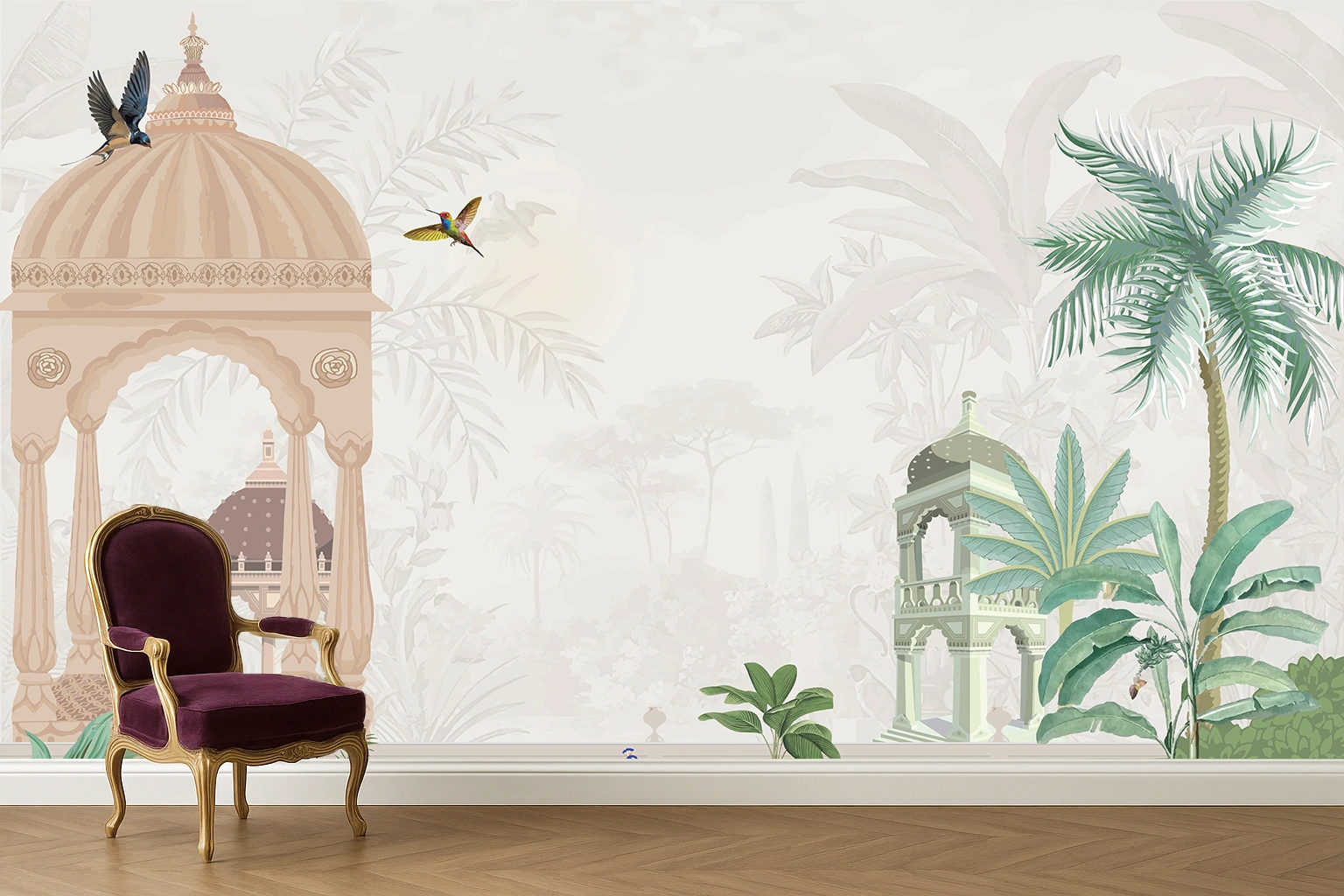 Grey Canvas Amber Rajput Leaf Fresco Wallpaper ( inches width) : WP-26583-B