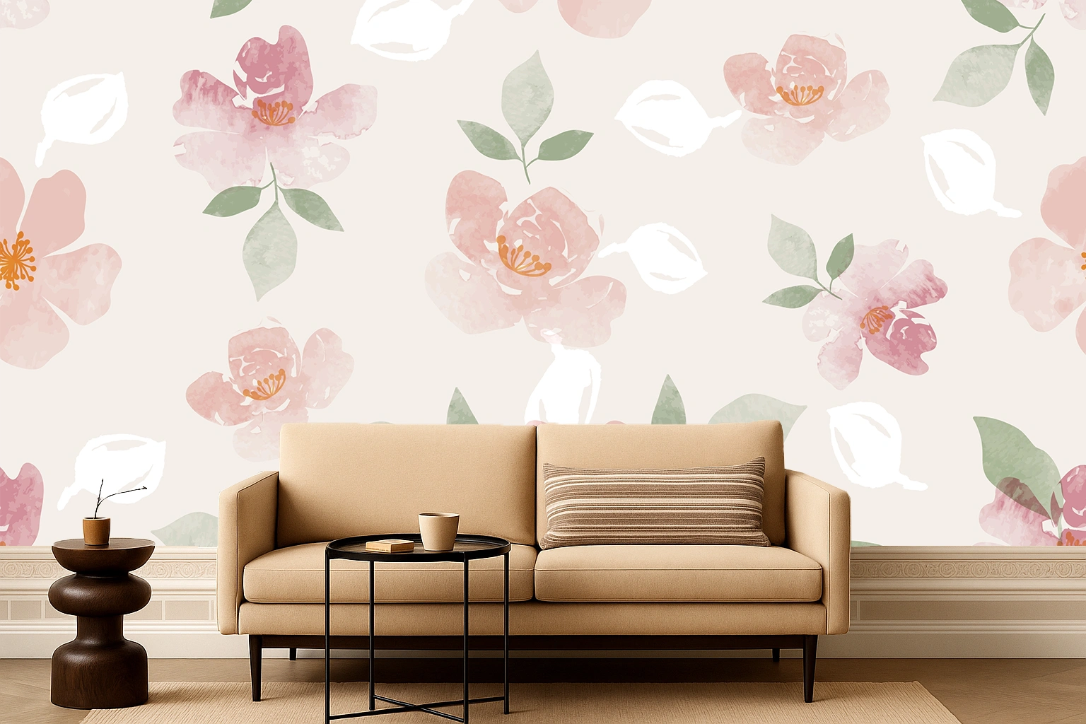 Beige Flower Non Woven Subtle Beige Botanical Leaf Print Wallpaper ( inches width) : WP-26507-C