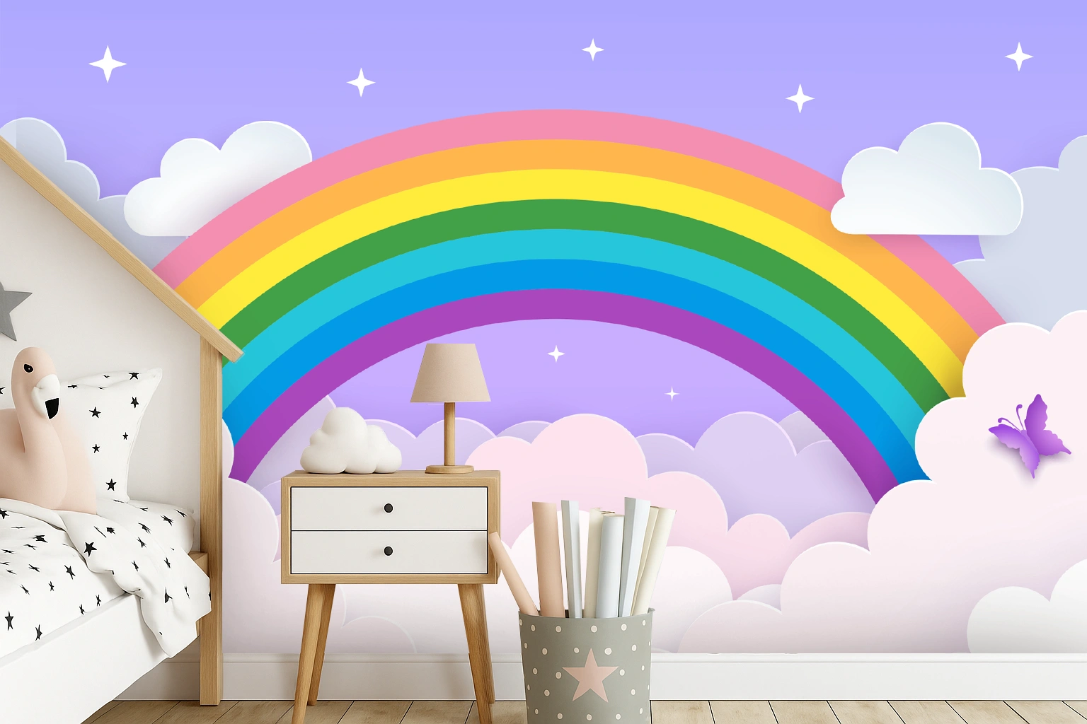 Multi Colour Shapes Canvas Rainbow On Light Background Wallpaper ( inches width) : WP-26512-B