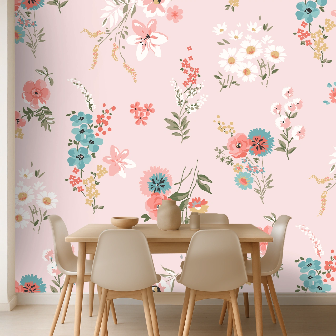 Pink Flower Canvas Daisy Bouquet Wallpaper ( inches width) : WP-26525-B