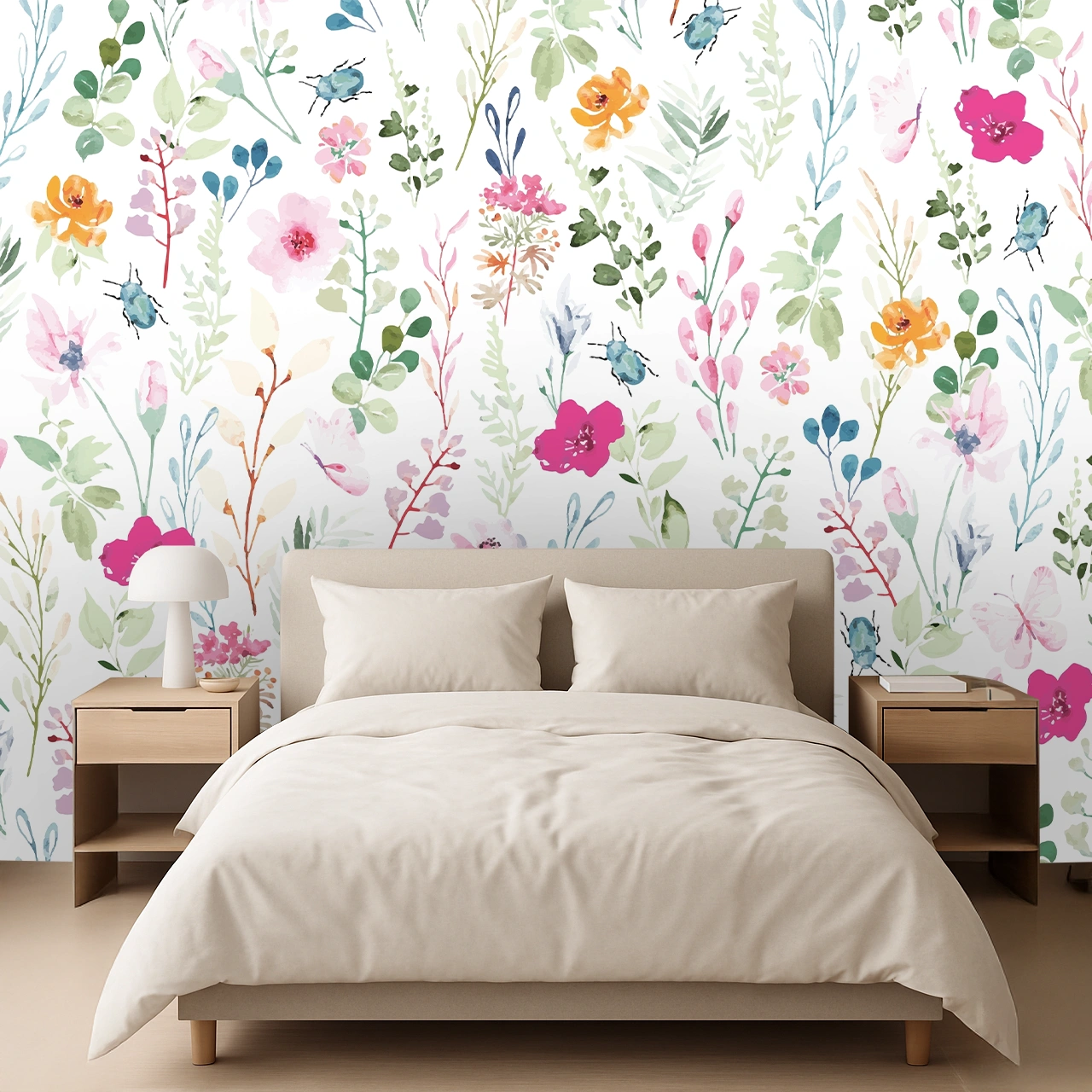 White Flower Non Woven Lush Foliage Wallpaper ( inches width) : WP-26529-C