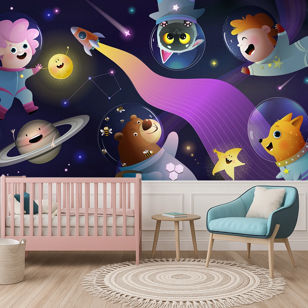 Purple Galaxy Canvas Rocket Travelling Through Space Wallpaper ( inches width) : WP-26541-B