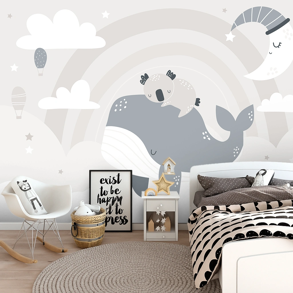 Grey Wildlife Canvas Koala Sleeping On Whale Under Moon Wallpaper ( inches width) : WP-26538-B