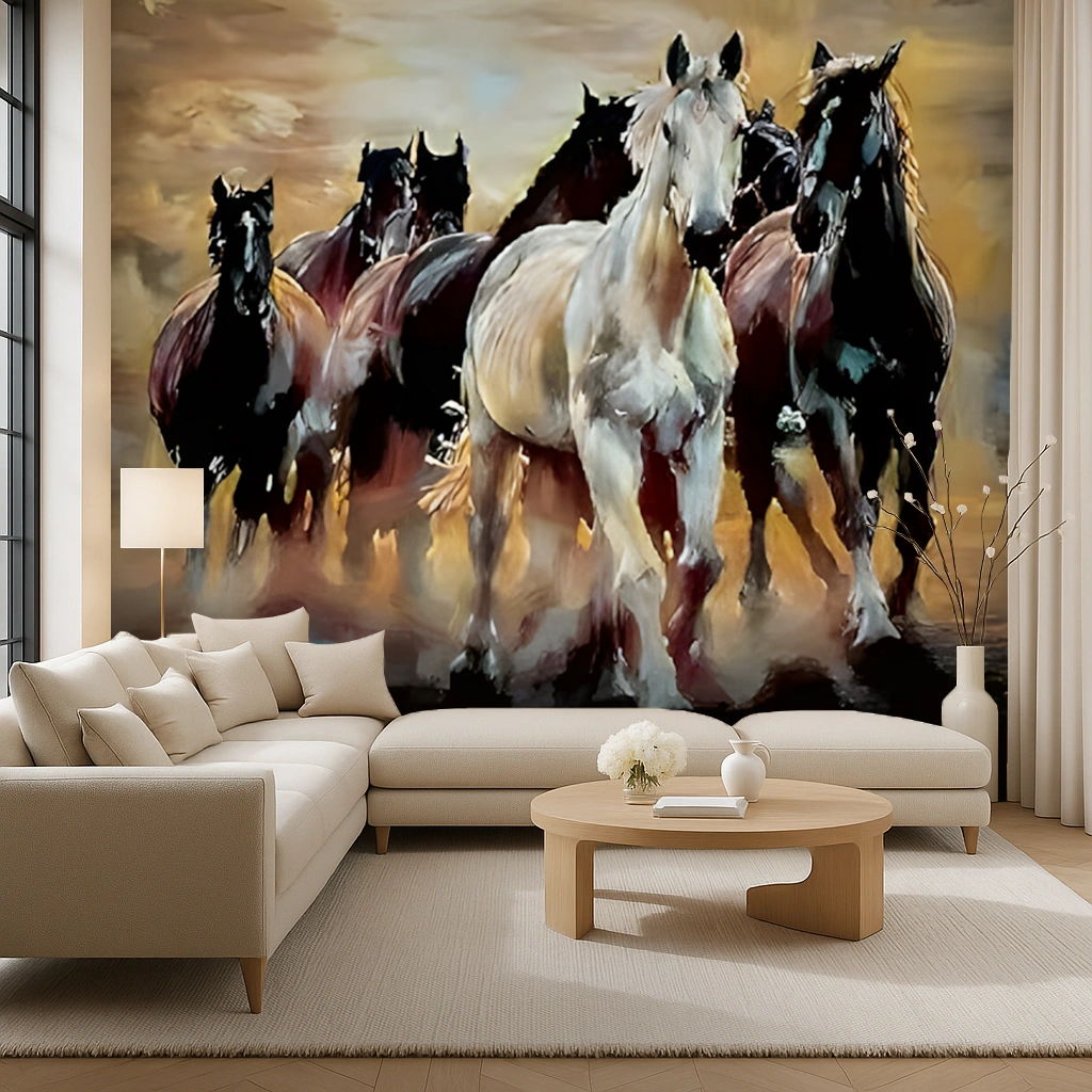 Multi Colour Canvas Horses Running At Dusk Wallpaper ( inches width) : WP-26540-B