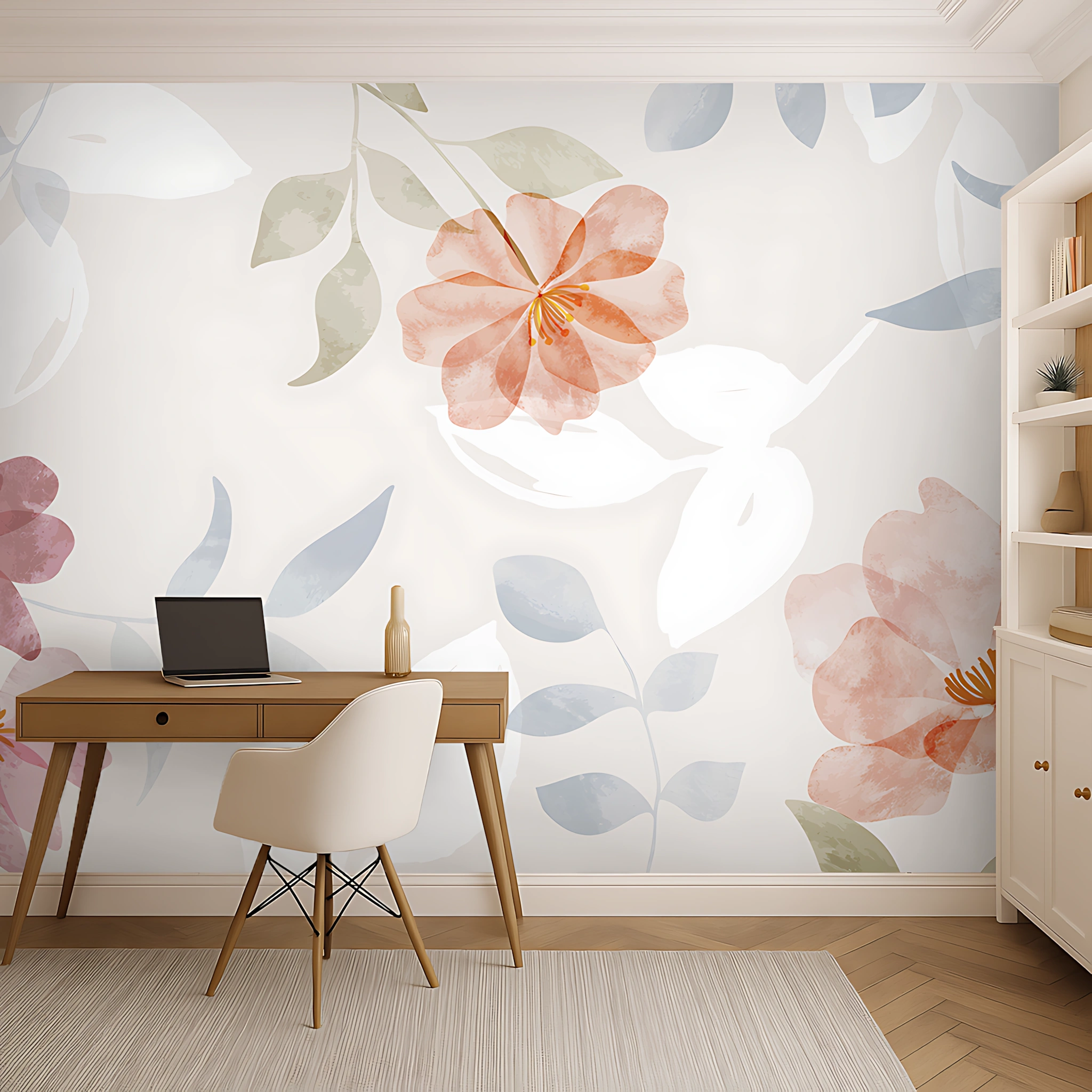 Beige Flower Non Woven Delicate Pink Wildflower Scatter Wallpaper ( inches width) : WP-26544-C
