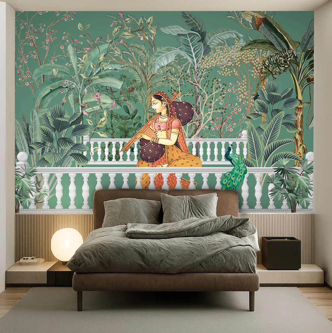 Green Canvas Mandala Sunburst Blossom Wallpaper ( inches width) : WP-26577-B