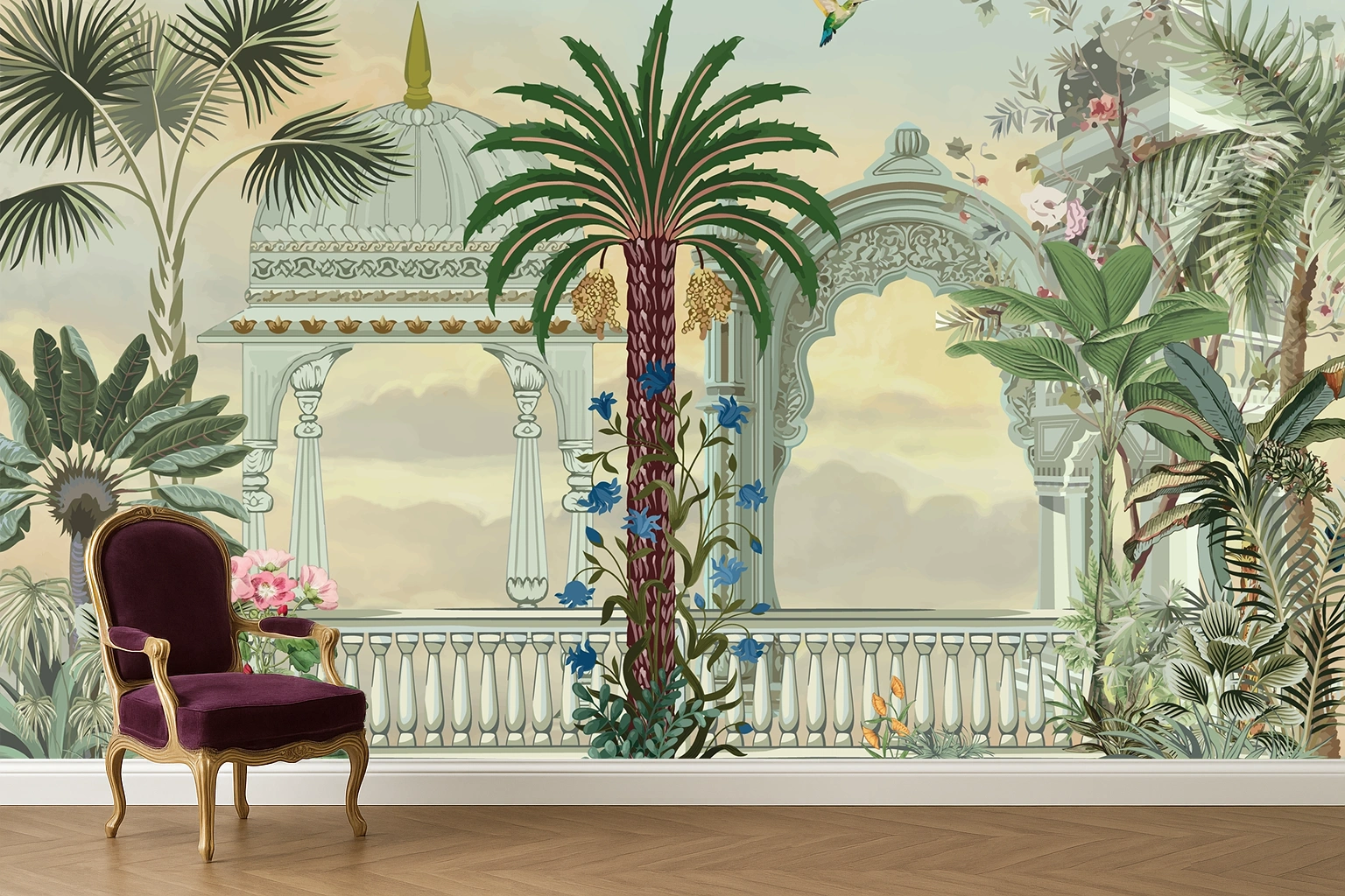 Blue Canvas Kalash Motif Art Wallpaper ( inches width) : WP-26575-B