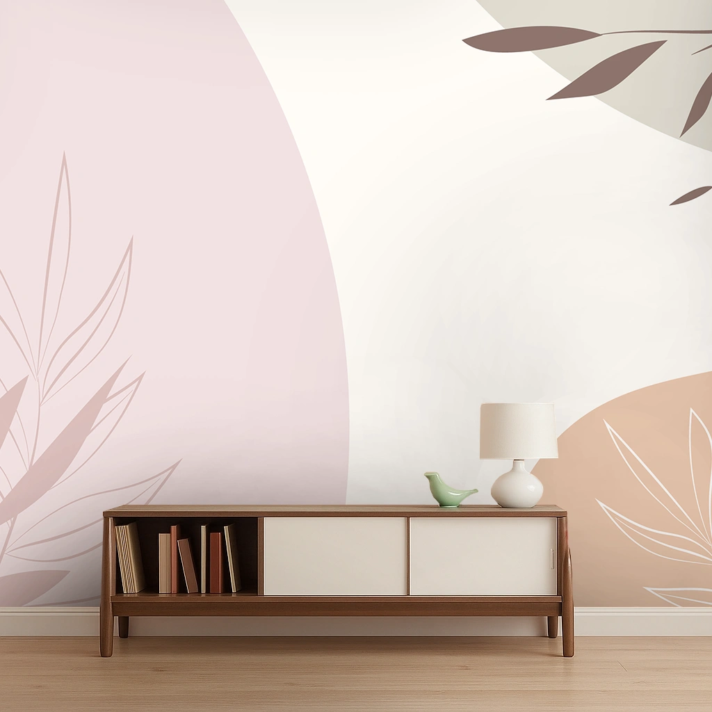White Tropical Non Woven Rustic Forest Leaves Scene Wallpaper ( inches width) : WP-26565-C