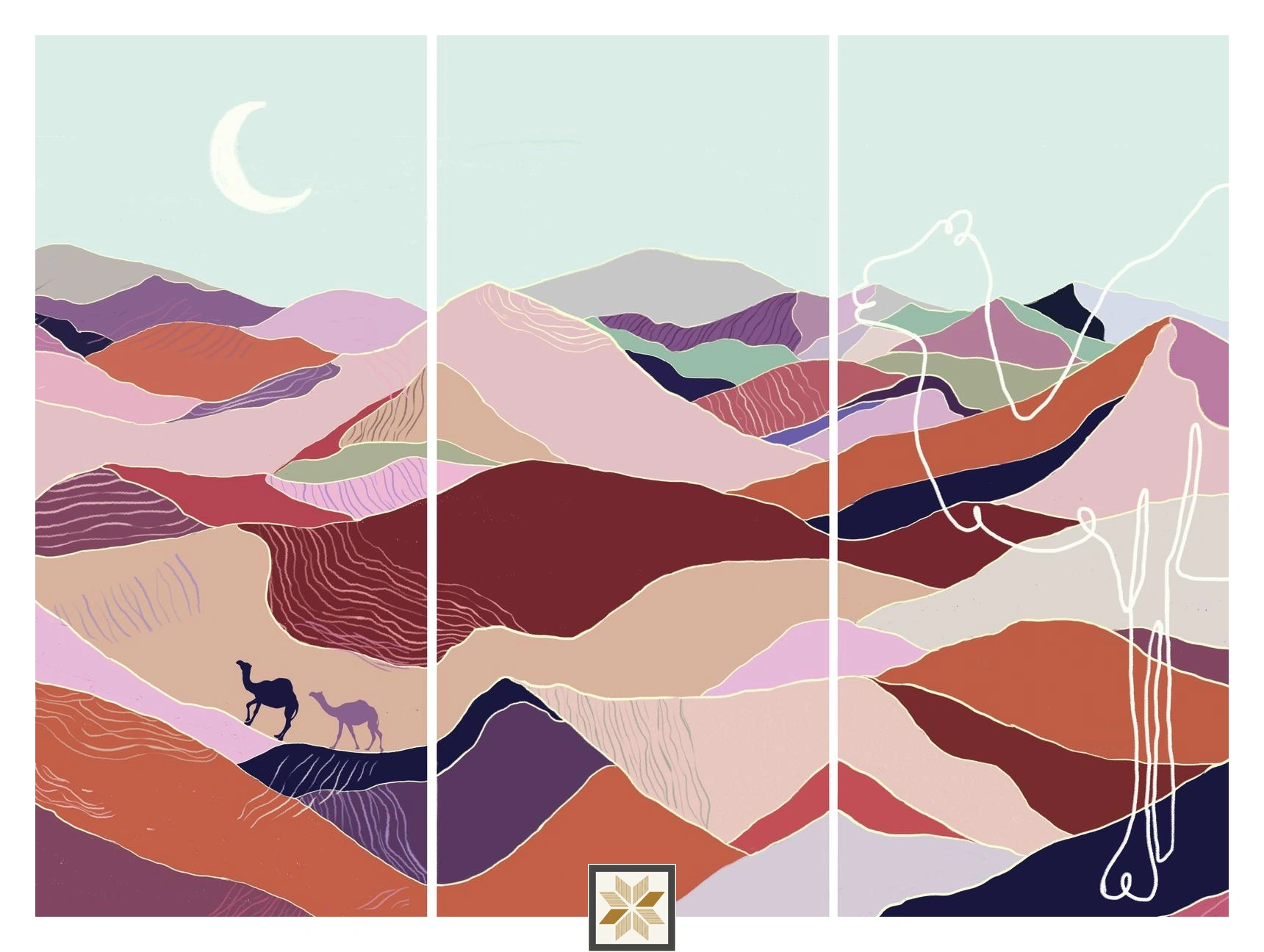 Beige Nature Non Woven Desert Dunes With Crescent Moon Wallpaper ( inches width) : WP-26567-C