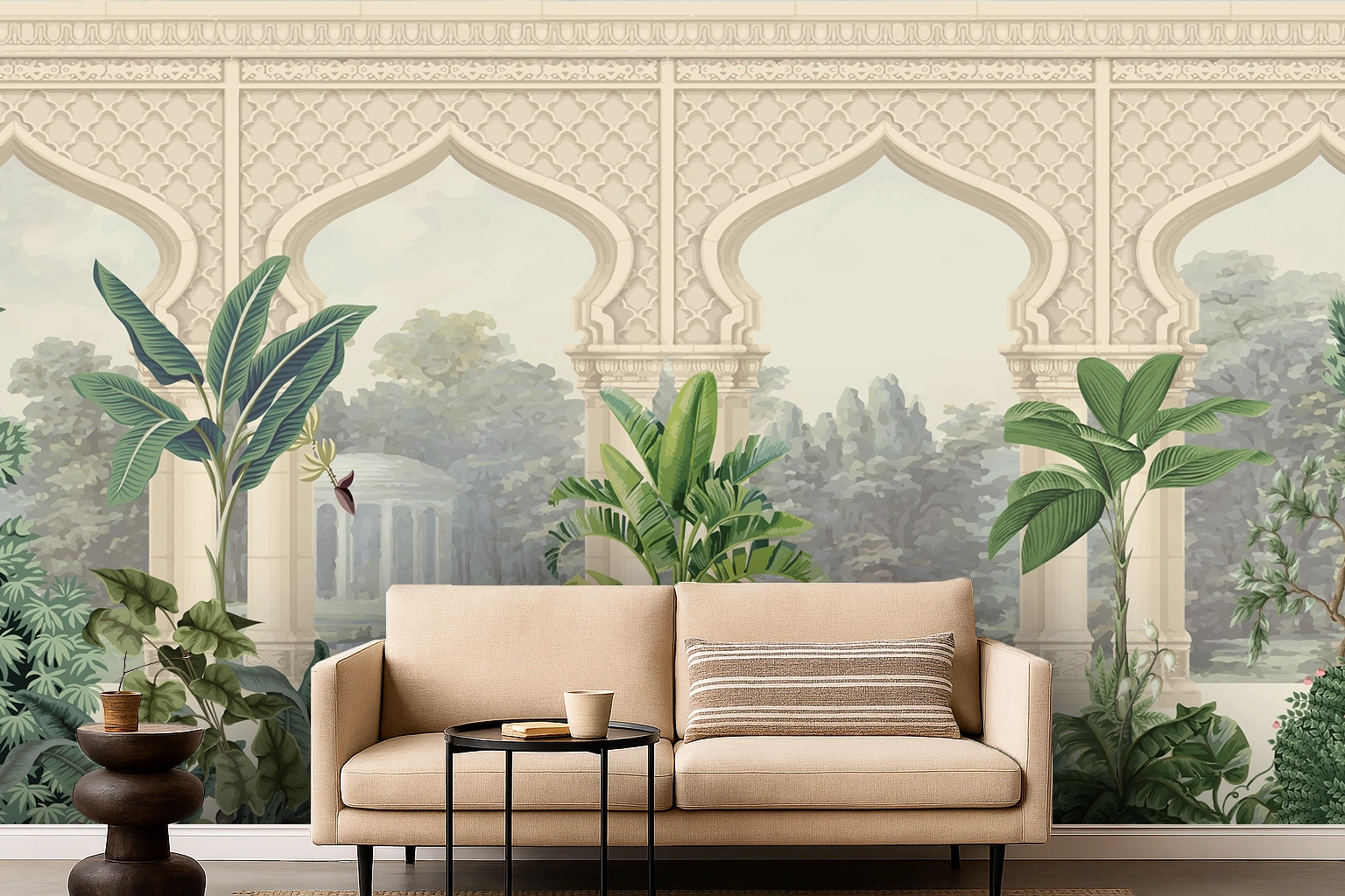 Beige Non Woven Silk Thread Gulbahar Print Wallpaper ( inches width) : WP-26580-C