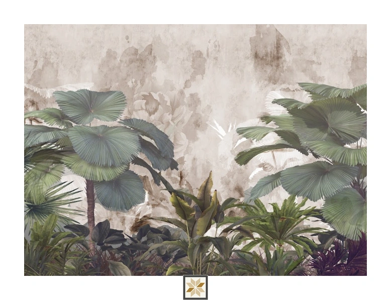 Green Tropical Canvas Nature Art Wallpaper ( inches width) : WP-26603-B