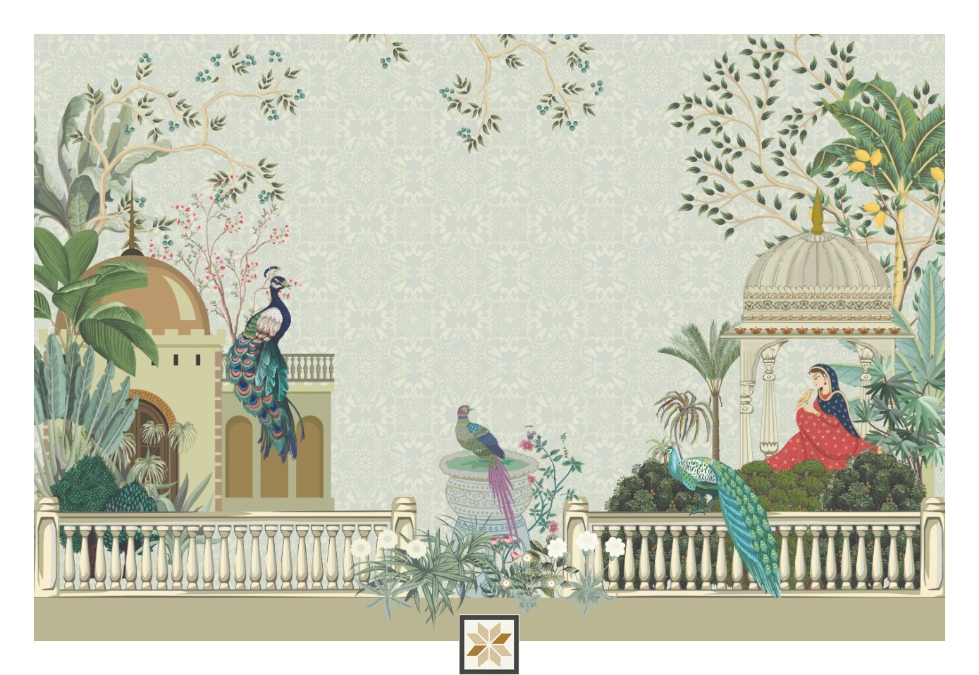 Blue Tropical Canvas Artistic Charm Wallpaper ( inches width) : WP-26834-B