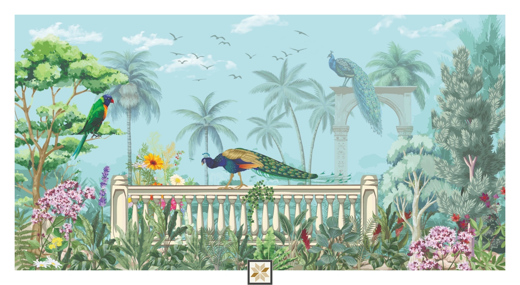 Blue Tropical Canvas Dreamy Watercolor Artistic Wallpaper ( inches width) : WP-26843-B