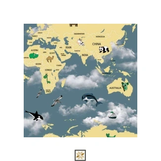 Blue Map Non Woven Kids Dream Wallpaper (533.4 inches width) : WP-26671