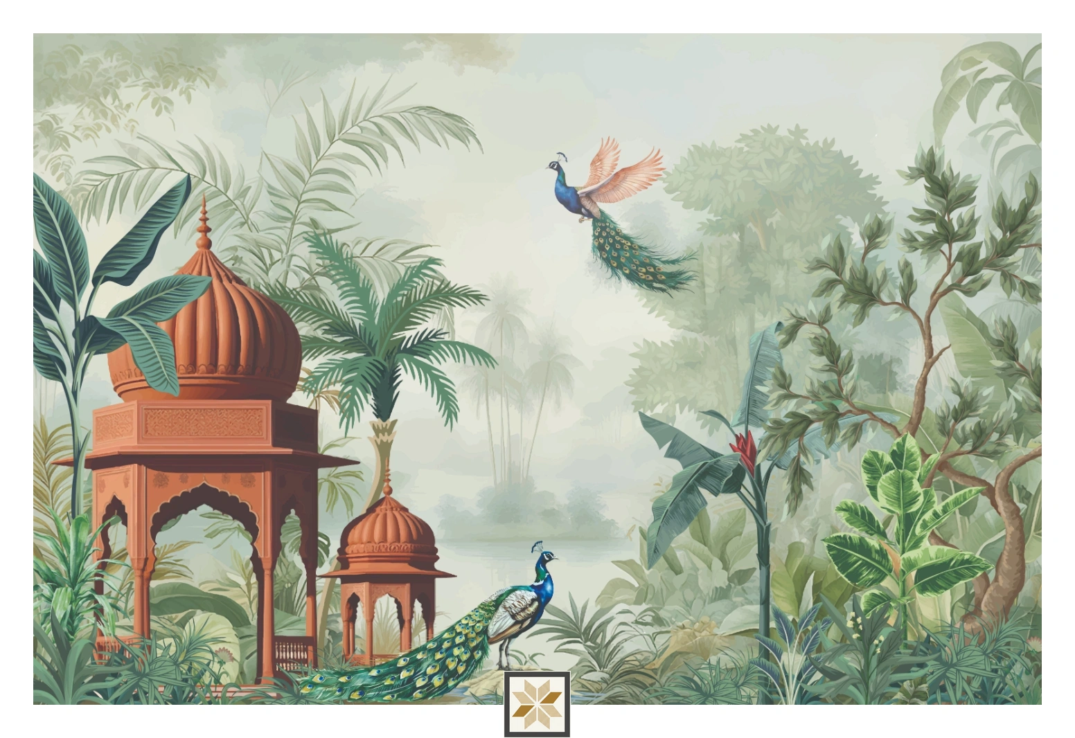 Green Tropical Canvas Dreamy Watercolor Artistic Wallpaper ( inches width) : WP-26679-B