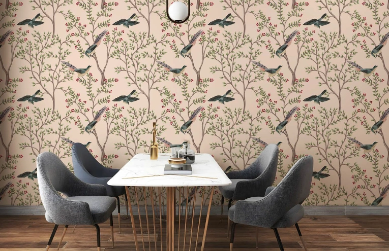 Beige Chinoiserie Non Woven Blossom Oriental Mural Art Wallpaper ( inches width) : WP-26753-C